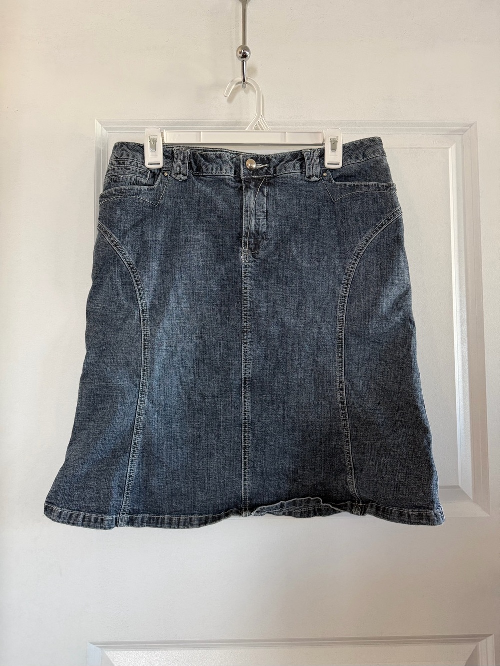 Vintage Y2K Contrast Dark Wash Denim Mini Skirt Flare A-Line Size 11